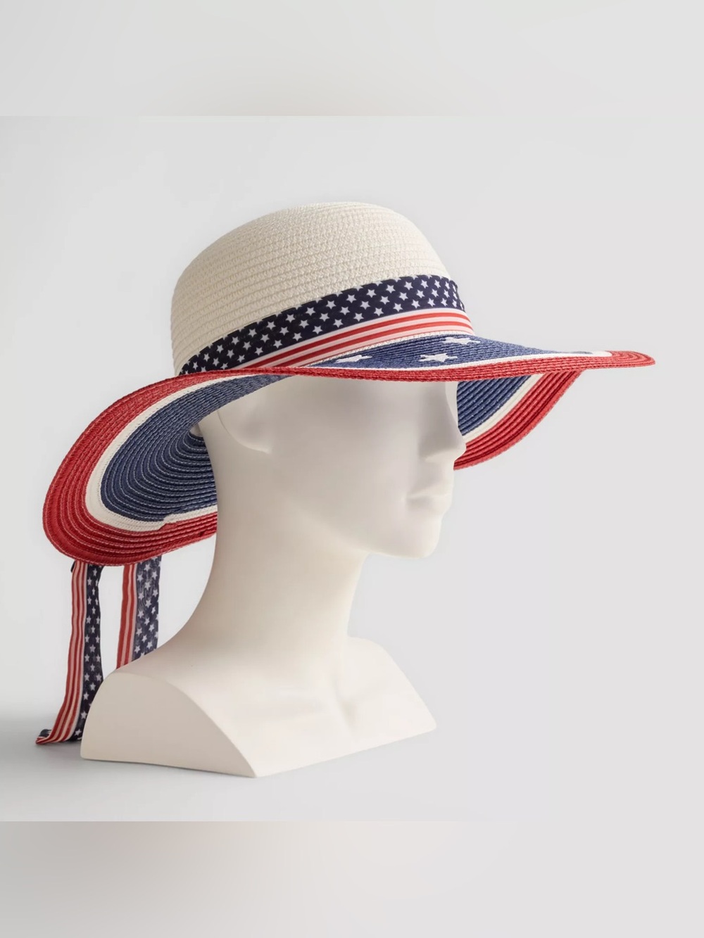 Americana Floppy Straw Hat with Ribbon - New - Picture 2 of 4